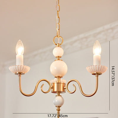 Traditional French Brass & Glass Candle Round 3/5-Light Chandelier For Bedroom & Living Room