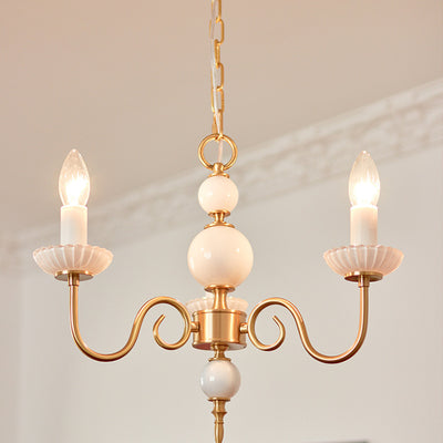 Traditional French Brass & Glass Candle Round 3/5-Light Chandelier For Bedroom & Living Room