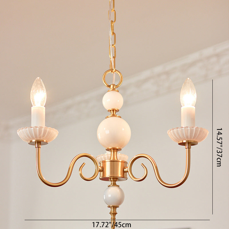 Traditional French Brass & Glass Candle Round 3/5-Light Chandelier For Bedroom & Living Room