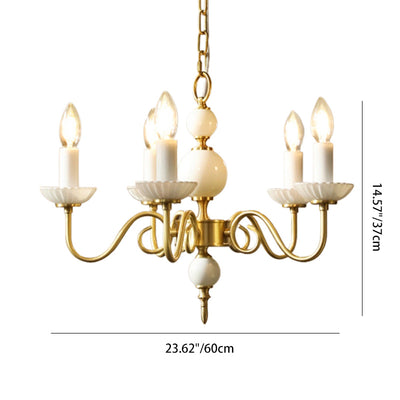 Traditional French Brass & Glass Candle Round 3/5-Light Chandelier For Bedroom & Living Room