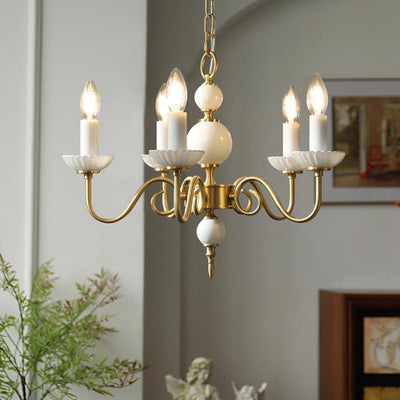 Traditional French Brass & Glass Candle Round 3/5-Light Chandelier For Bedroom & Living Room