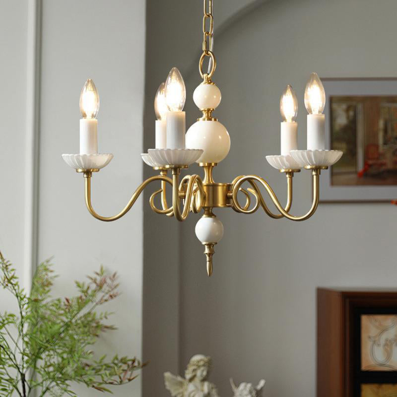 Traditional French Brass & Glass Candle Round 3/5-Light Chandelier For Bedroom & Living Room