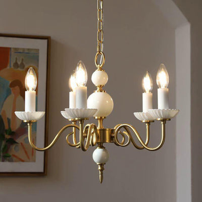 Traditional French Brass & Glass Candle Round 3/5-Light Chandelier For Bedroom & Living Room
