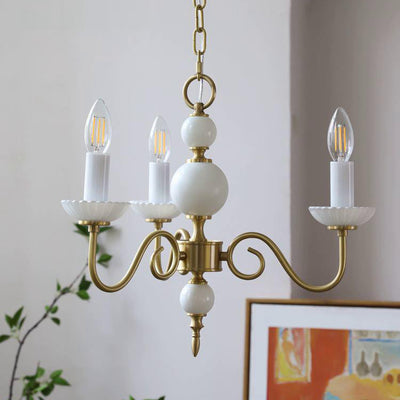 Traditional French Brass & Glass Candle Round 3/5-Light Chandelier For Bedroom & Living Room