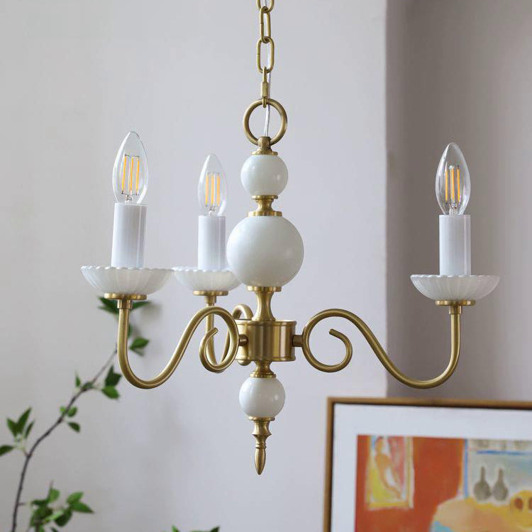 Traditional French Brass & Glass Candle Round 3/5-Light Chandelier For Bedroom & Living Room