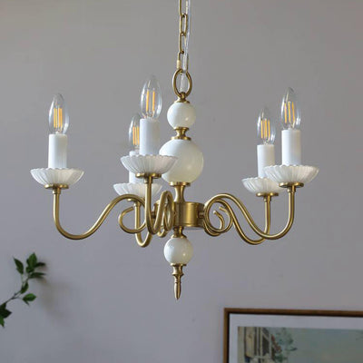 Traditional French Brass & Glass Candle Round 3/5-Light Chandelier For Bedroom & Living Room
