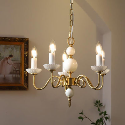 Traditional French Brass & Glass Candle Round 3/5-Light Chandelier For Bedroom & Living Room