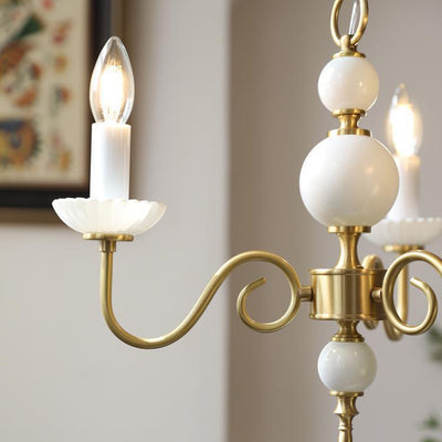 Traditional French Brass & Glass Candle Round 3/5-Light Chandelier For Bedroom & Living Room
