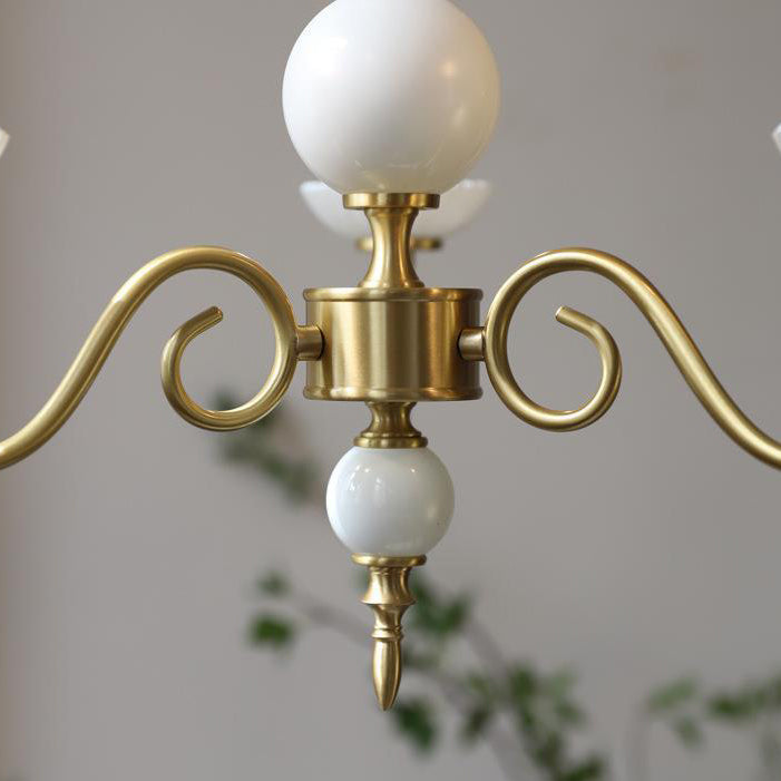 Traditional French Brass & Glass Candle Round 3/5-Light Chandelier For Bedroom & Living Room