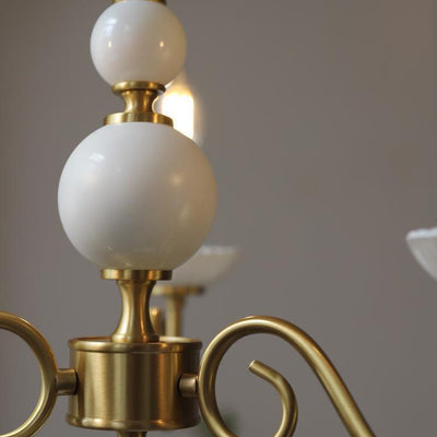 Traditional French Brass & Glass Candle Round 3/5-Light Chandelier For Bedroom & Living Room