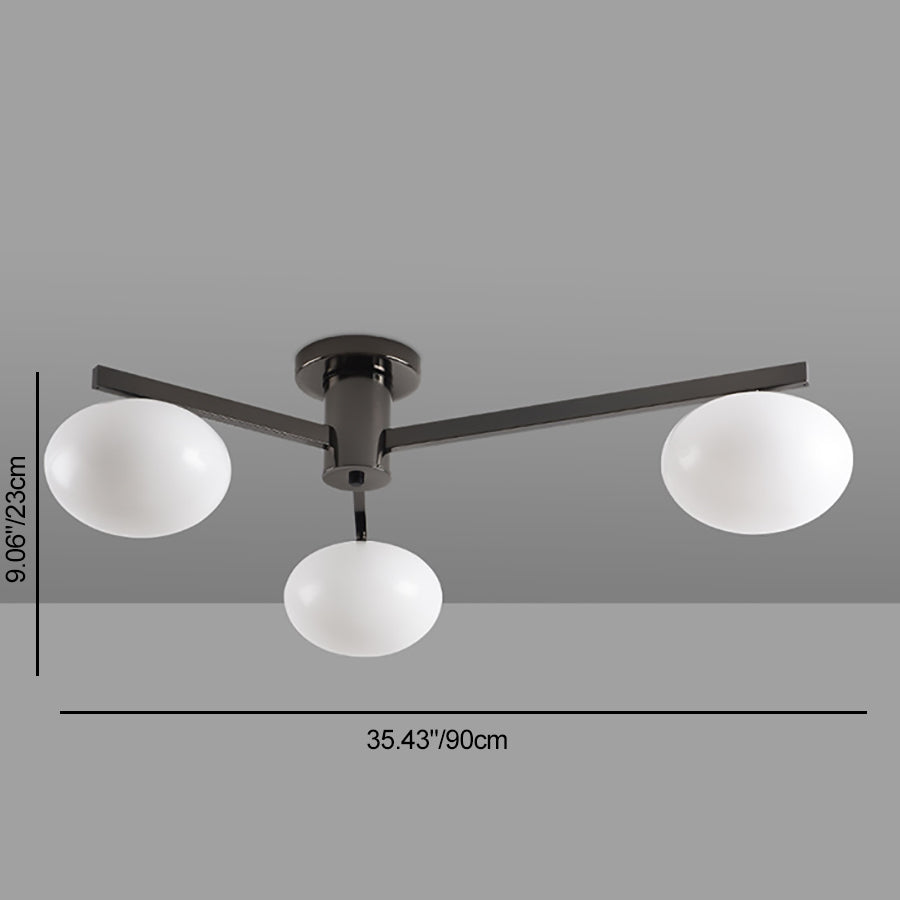 Plafonnier semi-encastré moderne minimaliste en fer et verre ovale à branches 3/5 lumières pour chambre et salon 
