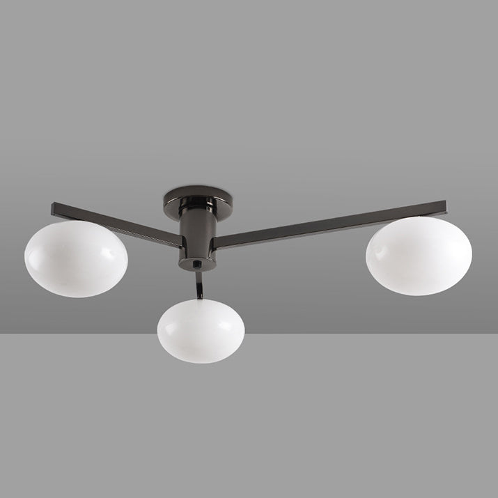 Moderne minimalistische Eisen- & Glas-Ovalzweig 3/5-Licht Semi-Flush Mount Deckenleuchte für Schlafzimmer & Wohnzimmer 