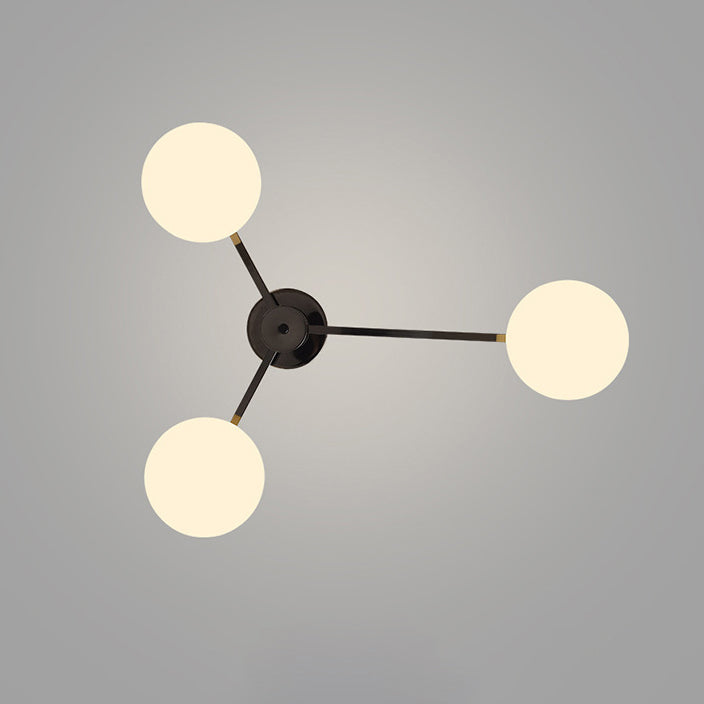 Moderne minimalistische Eisen- & Glas-Ovalzweig 3/5-Licht Semi-Flush Mount Deckenleuchte für Schlafzimmer & Wohnzimmer 