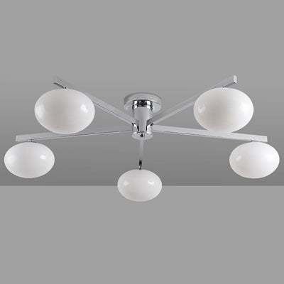 Moderne minimalistische Eisen- & Glas-Ovalzweig 3/5-Licht Semi-Flush Mount Deckenleuchte für Schlafzimmer & Wohnzimmer 