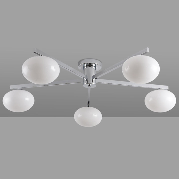 Moderne minimalistische Eisen- & Glas-Ovalzweig 3/5-Licht Semi-Flush Mount Deckenleuchte für Schlafzimmer & Wohnzimmer 