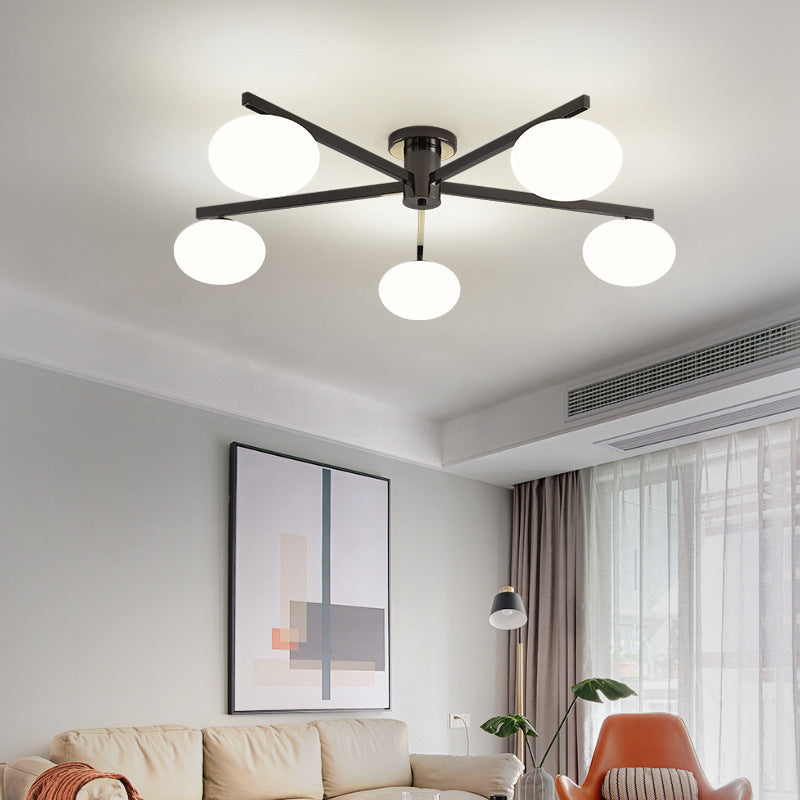 Moderne minimalistische Eisen- & Glas-Ovalzweig 3/5-Licht Semi-Flush Mount Deckenleuchte für Schlafzimmer & Wohnzimmer 