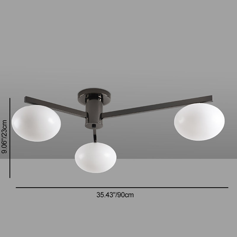 Moderne minimalistische Eisen- & Glas-Ovalzweig 3/5-Licht Semi-Flush Mount Deckenleuchte für Schlafzimmer & Wohnzimmer 