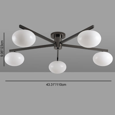 Moderne minimalistische Eisen- & Glas-Ovalzweig 3/5-Licht Semi-Flush Mount Deckenleuchte für Schlafzimmer & Wohnzimmer 