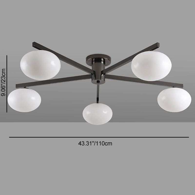 Moderne minimalistische Eisen- & Glas-Ovalzweig 3/5-Licht Semi-Flush Mount Deckenleuchte für Schlafzimmer & Wohnzimmer 