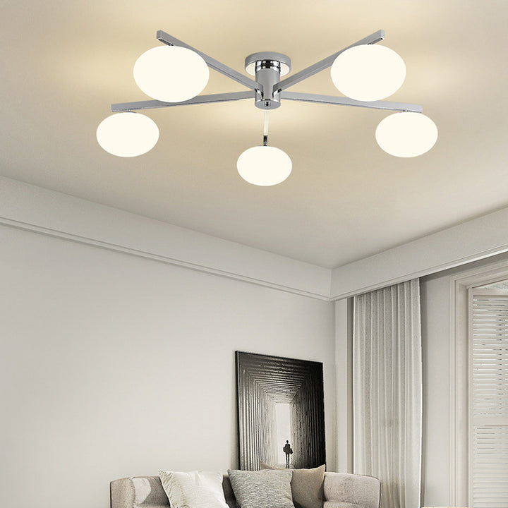 Moderno Minimalista Hierro y Vidrio Ovalado Rama 3/5-Luz Semi-Empotrado Montaje de Techo para Dormitorio y Sala de Estar 
