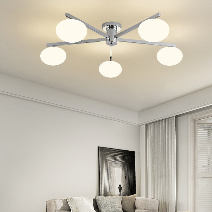 Moderne minimalistische Eisen- & Glas-Ovalzweig 3/5-Licht Semi-Flush Mount Deckenleuchte für Schlafzimmer & Wohnzimmer 