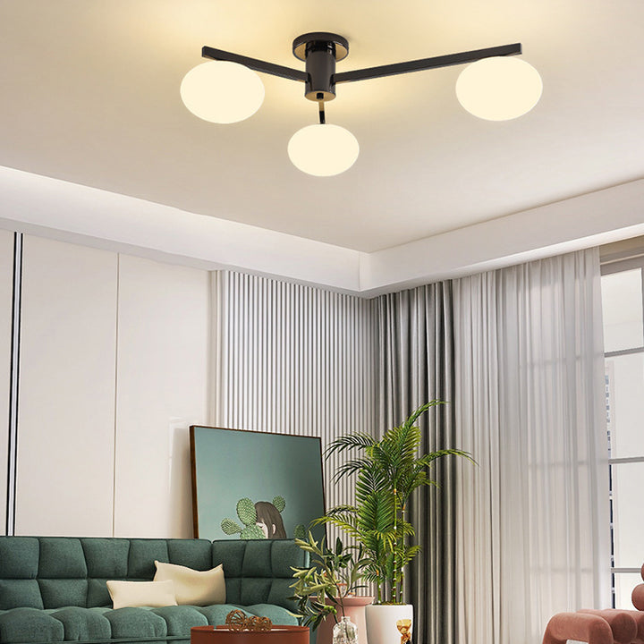 Moderno Minimalista Hierro y Vidrio Ovalado Rama 3/5-Luz Semi-Empotrado Montaje de Techo para Dormitorio y Sala de Estar 