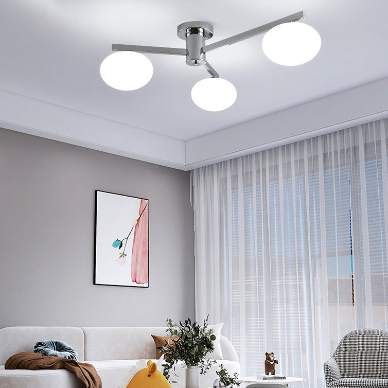 Moderne minimalistische Eisen- & Glas-Ovalzweig 3/5-Licht Semi-Flush Mount Deckenleuchte für Schlafzimmer & Wohnzimmer 