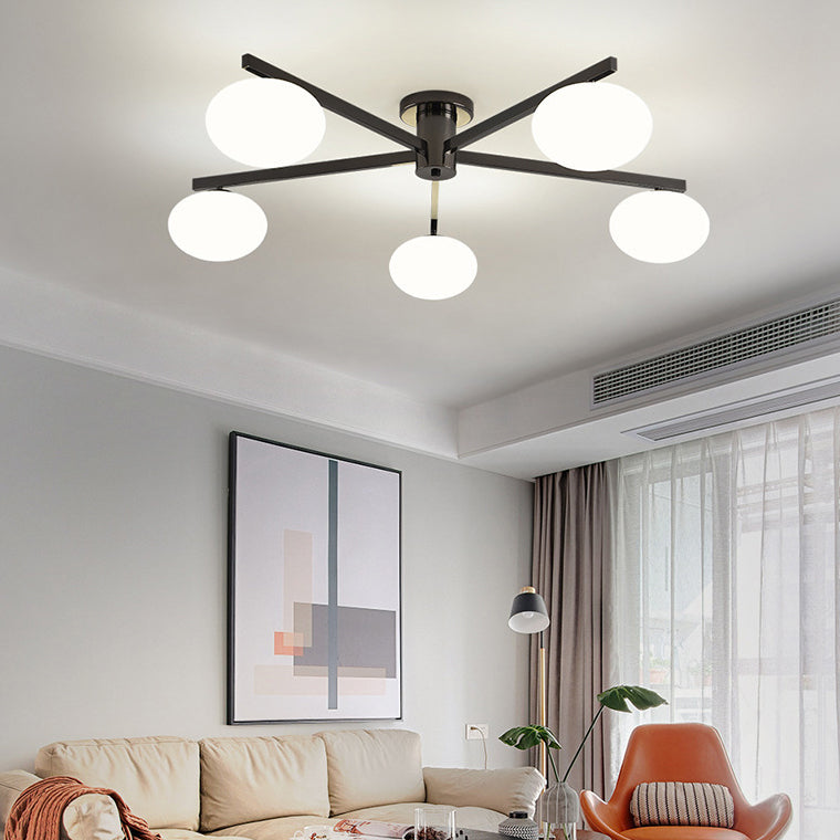 Plafonnier semi-encastré moderne minimaliste en fer et verre ovale à branches 3/5 lumières pour chambre et salon 