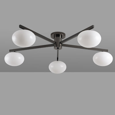 Moderne minimalistische Eisen- & Glas-Ovalzweig 3/5-Licht Semi-Flush Mount Deckenleuchte für Schlafzimmer & Wohnzimmer 