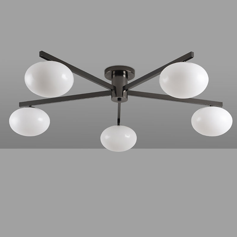 Moderne minimalistische Eisen- & Glas-Ovalzweig 3/5-Licht Semi-Flush Mount Deckenleuchte für Schlafzimmer & Wohnzimmer 