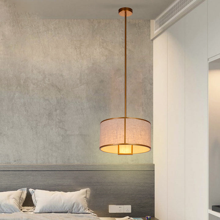 Traditionelle chinesische Pendelleuchte aus Kohlenstoffstahl und Stoff, 1-flammig, für Schlafzimmer und Wohnzimmer 