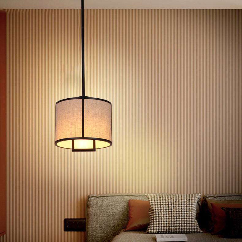 Traditionelle chinesische Pendelleuchte aus Kohlenstoffstahl und Stoff, 1-flammig, für Schlafzimmer und Wohnzimmer 