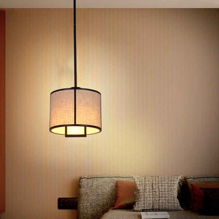 Traditionelle chinesische Pendelleuchte aus Kohlenstoffstahl und Stoff, 1-flammig, für Schlafzimmer und Wohnzimmer 