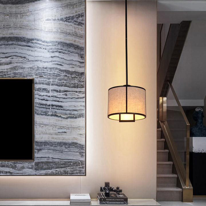 Traditionelle chinesische Pendelleuchte aus Kohlenstoffstahl und Stoff, 1-flammig, für Schlafzimmer und Wohnzimmer 