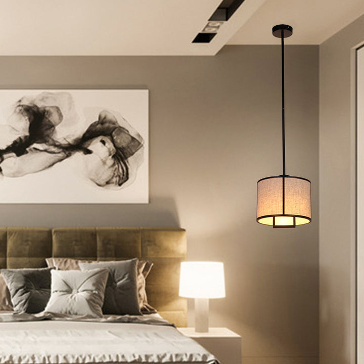 Traditionelle chinesische Pendelleuchte aus Kohlenstoffstahl und Stoff, 1-flammig, für Schlafzimmer und Wohnzimmer 