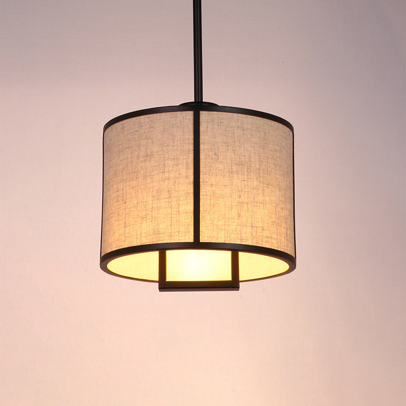 Traditionelle chinesische Pendelleuchte aus Kohlenstoffstahl und Stoff, 1-flammig, für Schlafzimmer und Wohnzimmer 