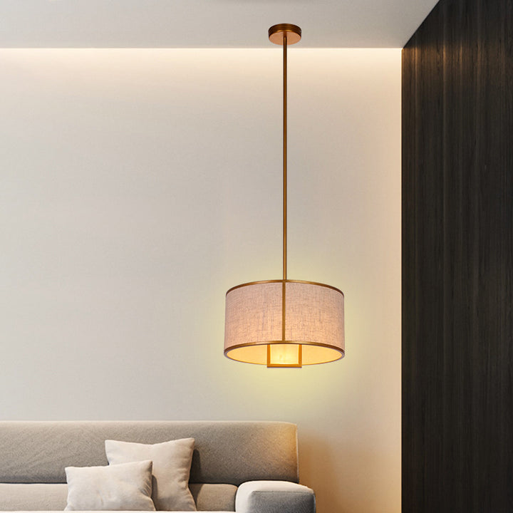 Traditionelle chinesische Pendelleuchte aus Kohlenstoffstahl und Stoff, 1-flammig, für Schlafzimmer und Wohnzimmer 