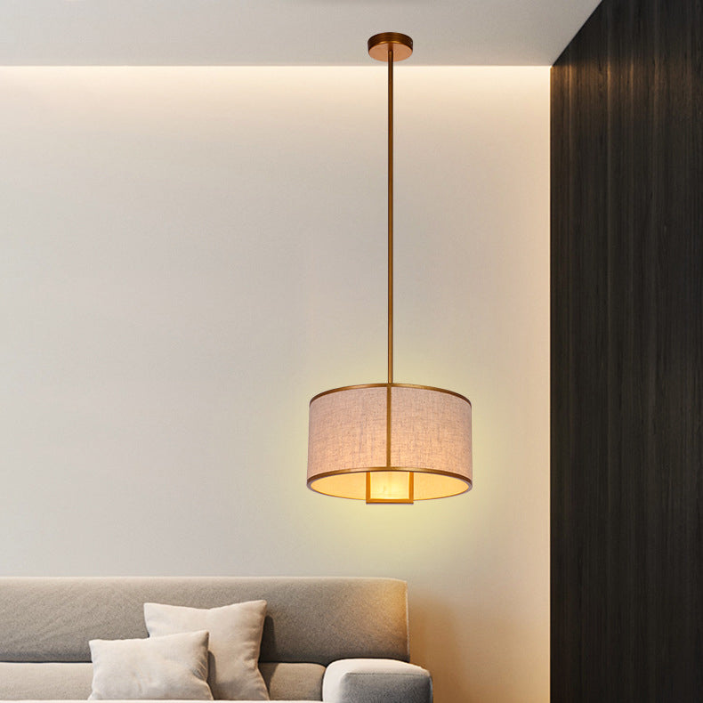 Traditionelle chinesische Pendelleuchte aus Kohlenstoffstahl und Stoff, 1-flammig, für Schlafzimmer und Wohnzimmer 