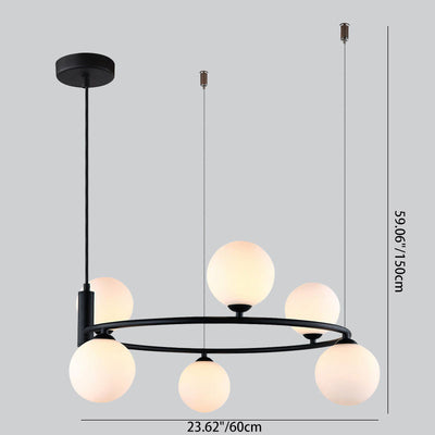 Contemporary Nordic Iron & Glass Globe Ring Chandelier 6-Light For Living Room & Bedroom