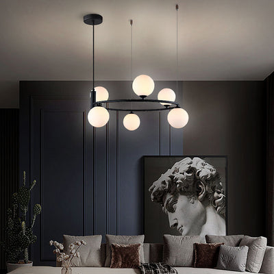 Contemporary Nordic Iron & Glass Globe Ring Chandelier 6-Light For Living Room & Bedroom