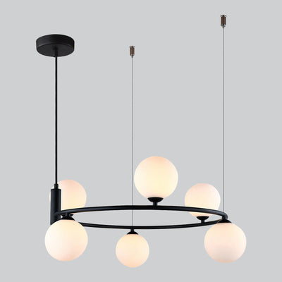 Contemporary Nordic Iron & Glass Globe Ring Chandelier 6-Light For Living Room & Bedroom
