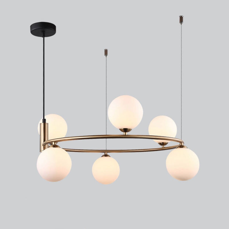 Contemporary Nordic Iron & Glass Globe Ring Chandelier 6-Light For Living Room & Bedroom