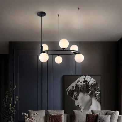 Contemporary Nordic Iron & Glass Globe Ring Chandelier 6-Light For Living Room & Bedroom