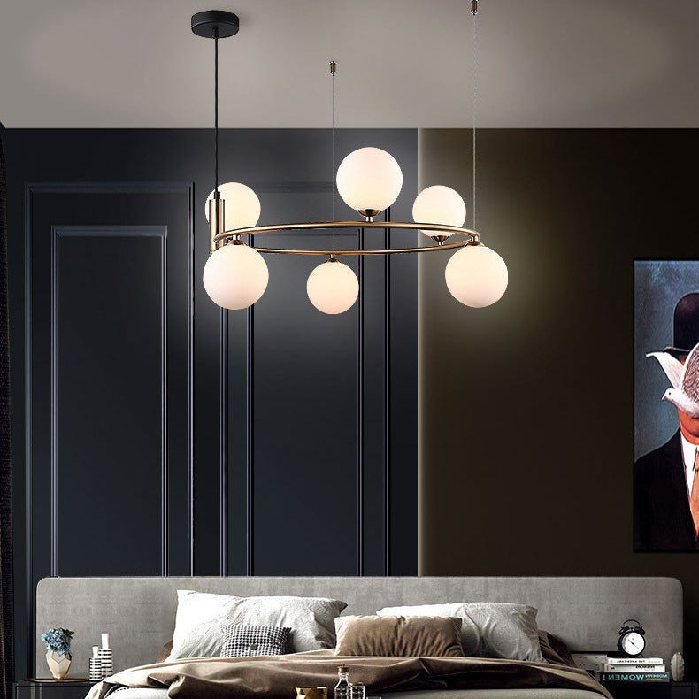 Contemporary Nordic Iron & Glass Globe Ring Chandelier 6-Light For Living Room & Bedroom