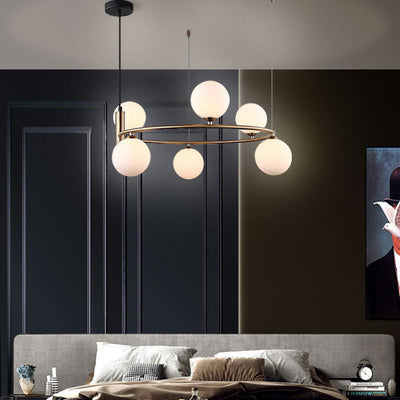 Contemporary Nordic Iron & Glass Globe Ring Chandelier 6-Light For Living Room & Bedroom