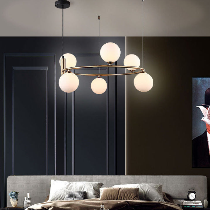 Contemporary Nordic Iron & Glass Globe Ring Chandelier 6-Light For Living Room & Bedroom