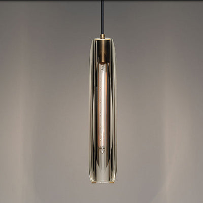 Modern Luxury Brass Crystal Cylinder 1-Light Pendant Light For Bedroom And Living Room