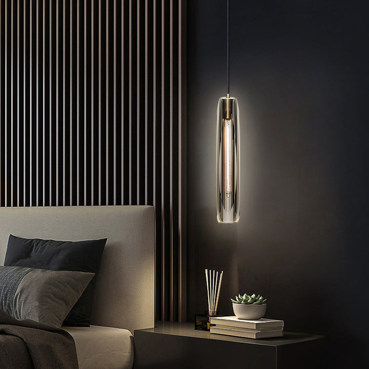 Modern Luxury Brass Crystal Cylinder 1-Light Pendant Light For Bedroom And Living Room