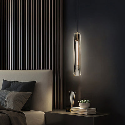 Modern Luxury Brass Crystal Cylinder 1-Light Pendant Light For Bedroom And Living Room