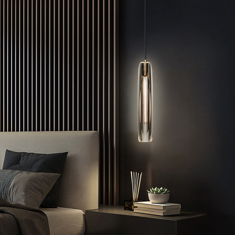 Modern Luxury Brass Crystal Cylinder 1-Light Pendant Light For Bedroom And Living Room
